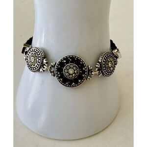 Brighton "1910 Jet Set" Black Beads Faux Pearls Silver Tone Bracelet Retired